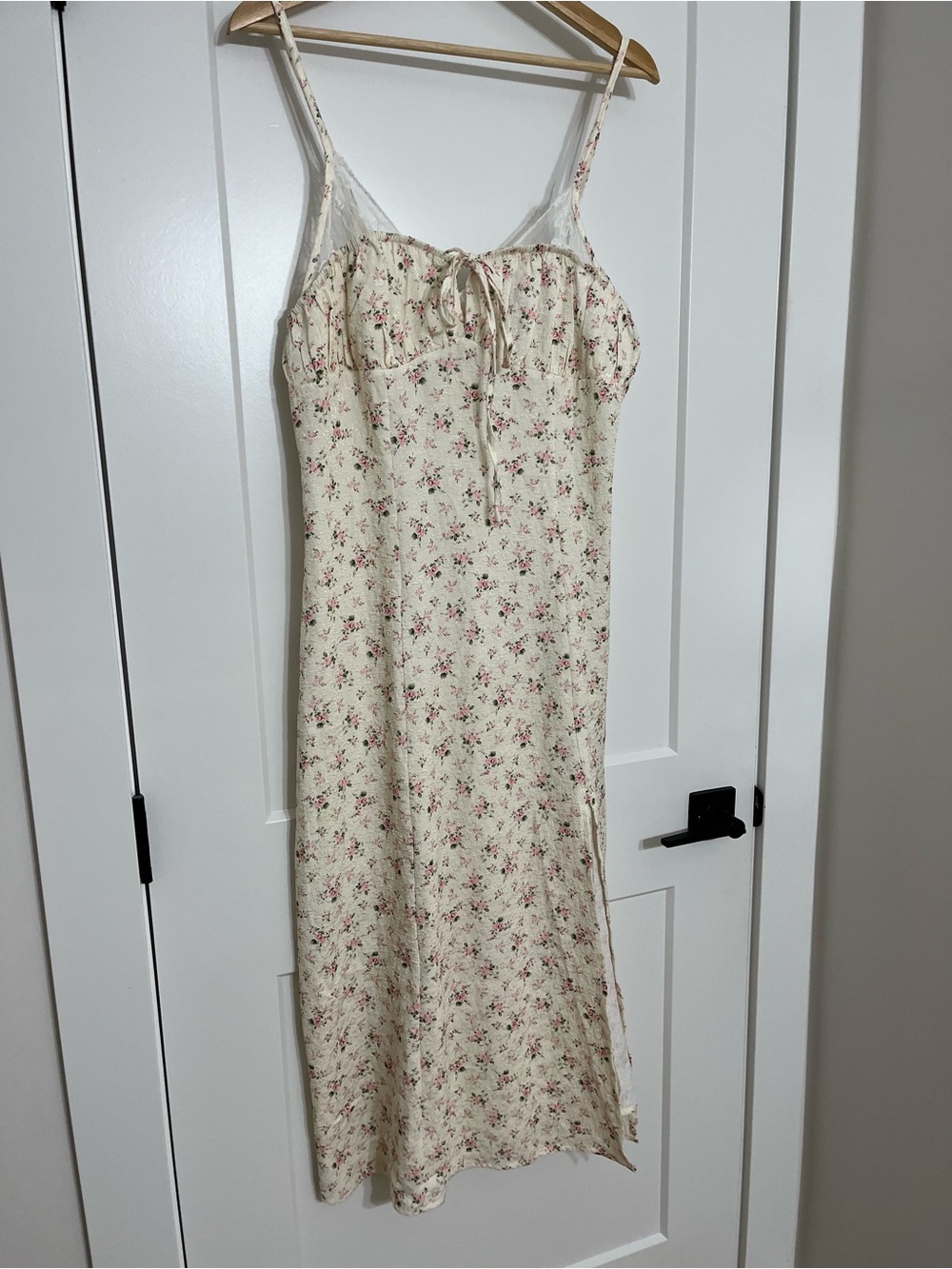 Cider Floral Lace-Trim Slip Dress with Thigh Slit